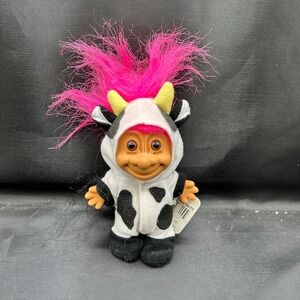Vintage‎ Russ Cow Troll Doll Pink Hair Cow Suit Costume Plush Toy with Tags